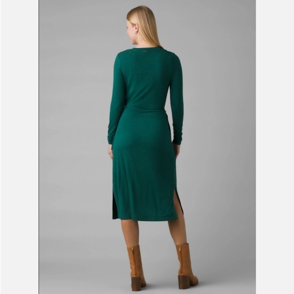 PRANA DEEP PINE HEATHER GREEN FOUNDATION LONG SLEEVE WRAP DRESS 1966871 SZ Large - Picture 4 of 16